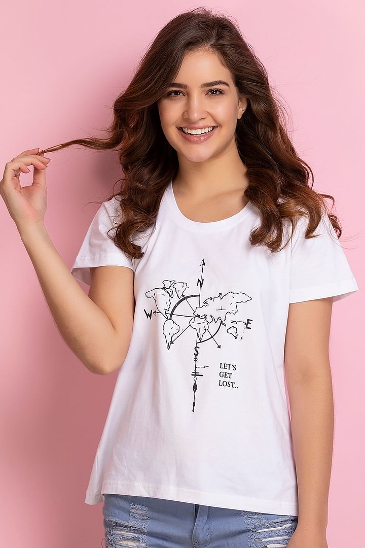 Buy Cotton Rich Chest Print T-Shirt In White Online India, Best Prices, Cod  - Clovia - Lt0124P18