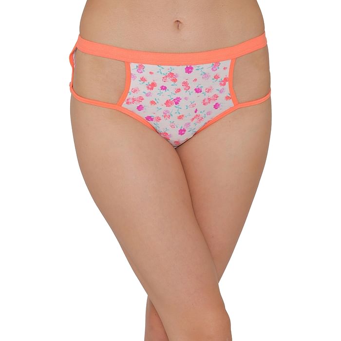 

Clovia Cotton Rich Floral Print Mid Waist Hipster Panty with Cage Sides In White - PN3164A18