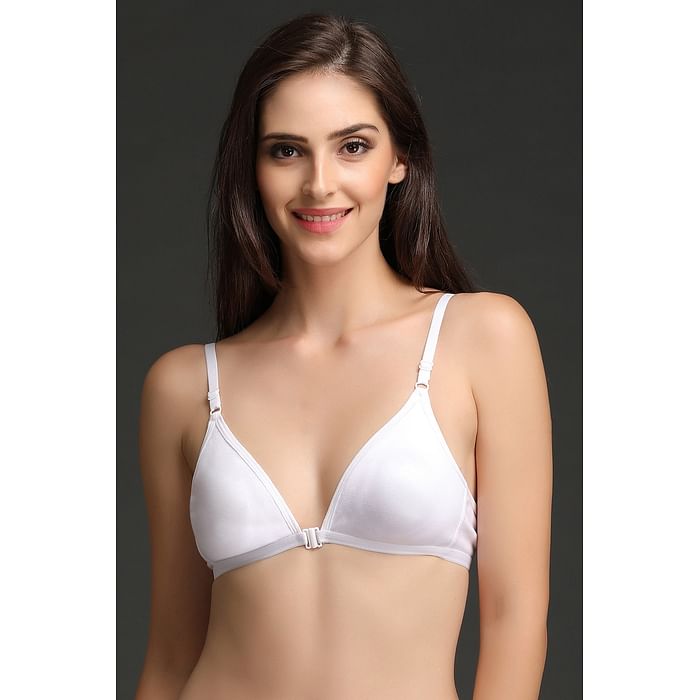 

Clovia Cotton Rich Front Open Plunge Neck T-shirt Bra In White - BR0768P18