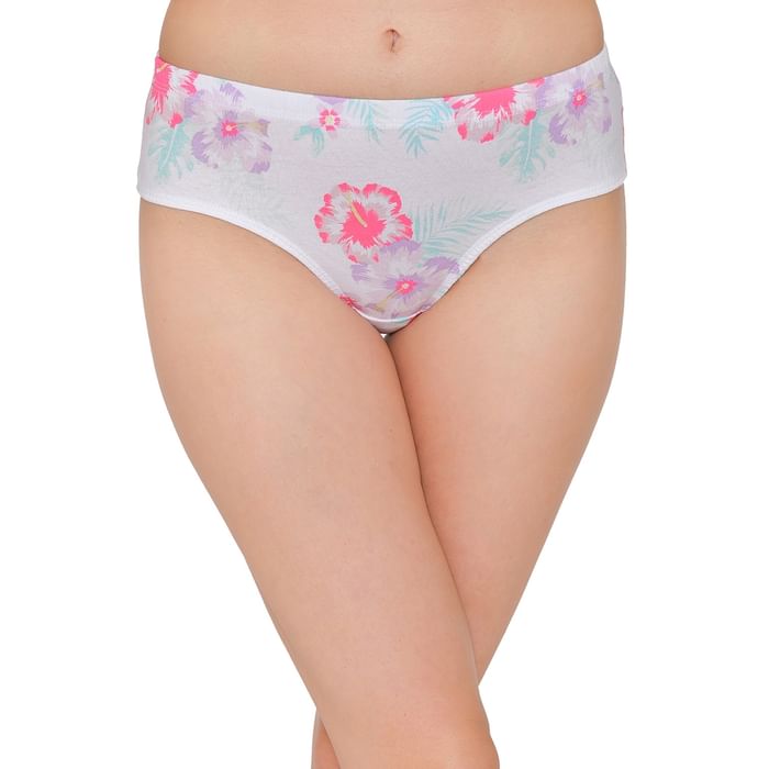 

Clovia Mid Waist Floral Print Hipster Panty with Inner Elastic in Light Pink - Cotton - PN5015T22
