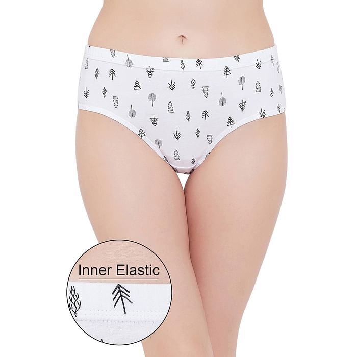 

Clovia Mid Waist Printed Hipster Panty with Inner Elastic in White - Cotton - PN5015S18
