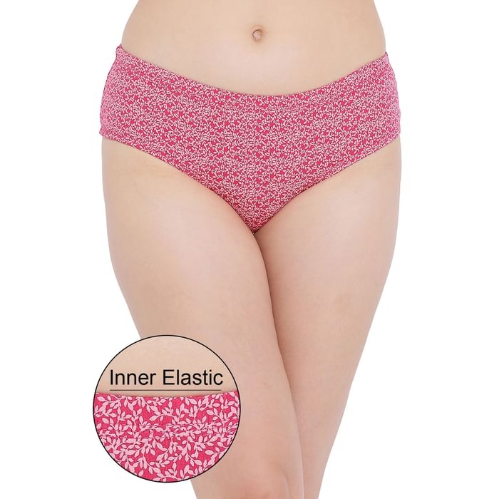 

Clovia Cotton Rich Mid Waist Printed Hispter Panty with Inner Elastic - PN5015D14, Pink