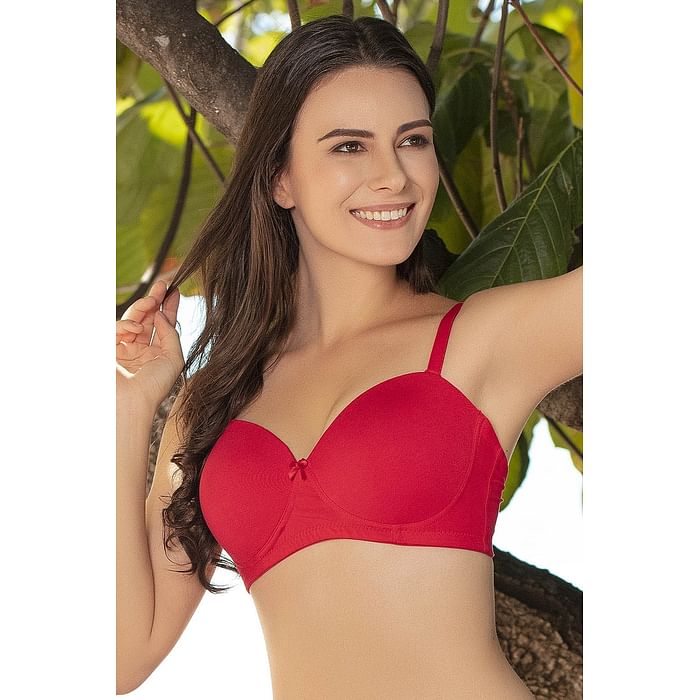 

Clovia Cotton Rich Multiway Strapless T-shirt Bra - BR1077R04, Red