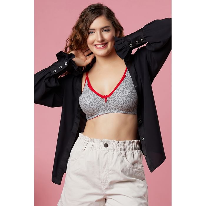 

Clovia Non-Padded Non-Wired Full Coverage Animal Print Bra - Cotton Rich - BR0469P05, Dark grey