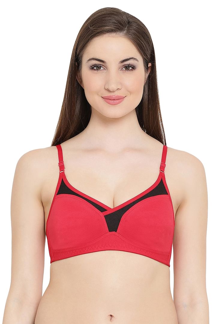 Buy Non-Padded Non-Wired Full Coverage T-Shirt Bra in Red - Cotton