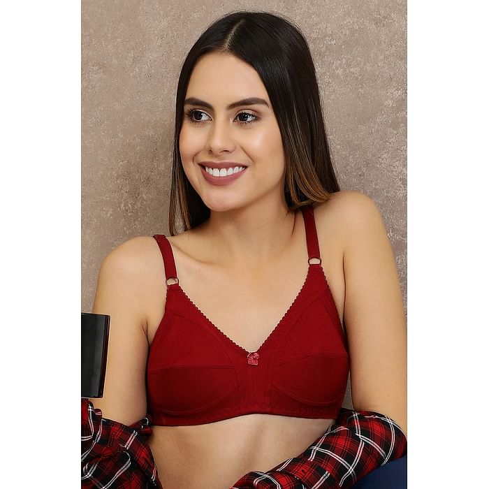 

Clovia Non Padded Non-Wired Full Coverage Bra in Maroon - Cotton Rich - BR1670B09