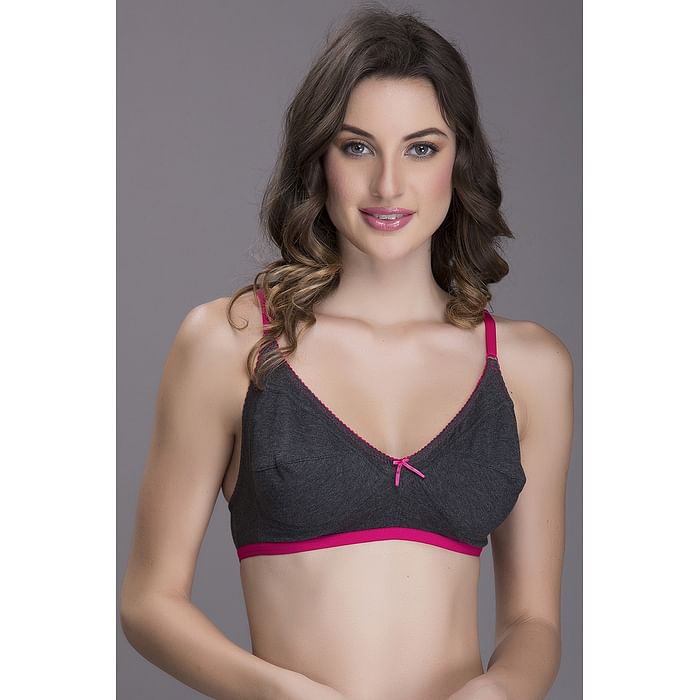

Clovia Non-Padded Non-Wired Full Coverage Bra In Grey - Cotton Rich - BR0185S05, Dark grey