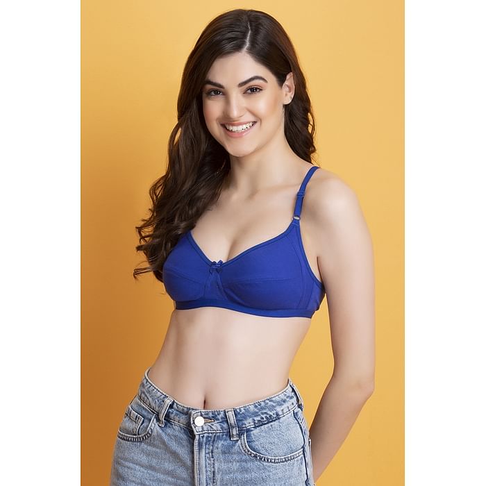 

Clovia Non-Padded Non-Wired Full Coverage Bra in Dark Blue - Cotton Rich - BR1953P08, Navy