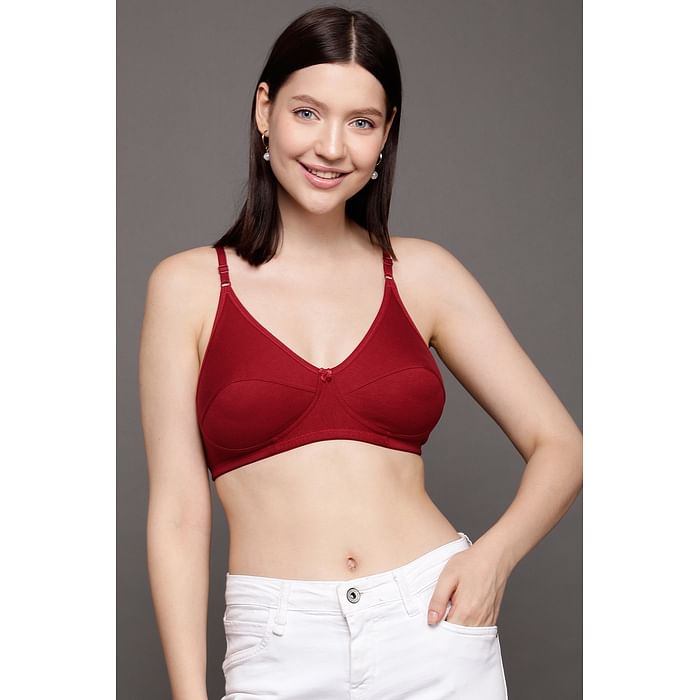 

Clovia Non-Padded Non-Wired Full Coverage Bra in Maroon - Cotton Rich - BR1953P09