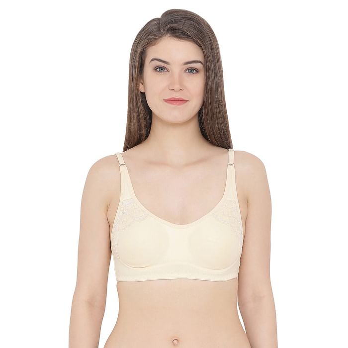 

Clovia Non-Padded Non-Wired Full Coverage Bra with Lace in Beige - Cotton Rich - BR1816A24, Nude-colour