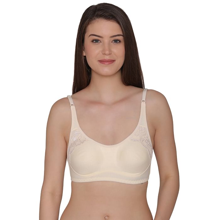 

Clovia Non-Padded Non-Wired Full Coverage Bra with Lace In Nude - Cotton Rich - BR1816P24, Nude-colour