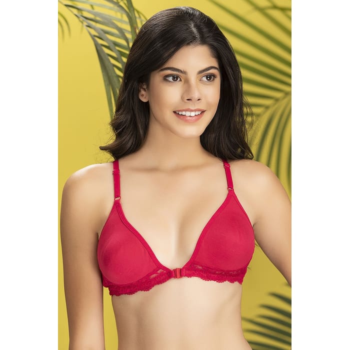 

Clovia Non-Padded Non-Wired Front Open Plunge Bra in Pink - Cotton Rich - BR0766P22, Light pink