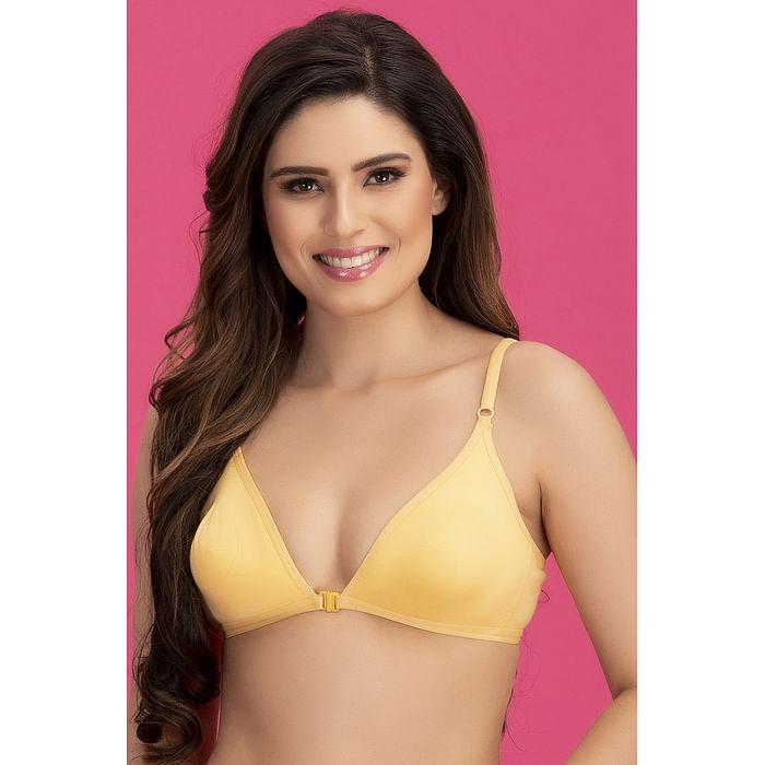 

Clovia Cotton Rich Non-Padded Non-Wired Front-Open T-Shirt Bra - BR0768P02, Light yellow