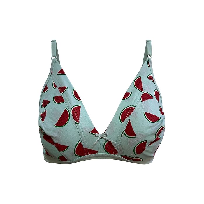

Clovia Cotton Rich Non-Padded Non-Wired Melon Print Bra In White - BR1595A03, Light blue