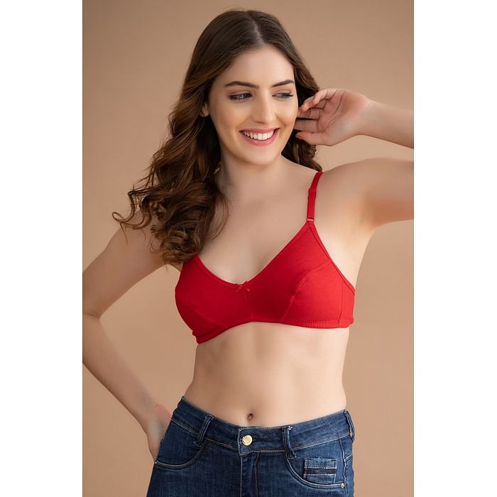 

Clovia Non-Padded Non-Wired Demi Cup Bra in Red - Cotton Rich - BR1150P04