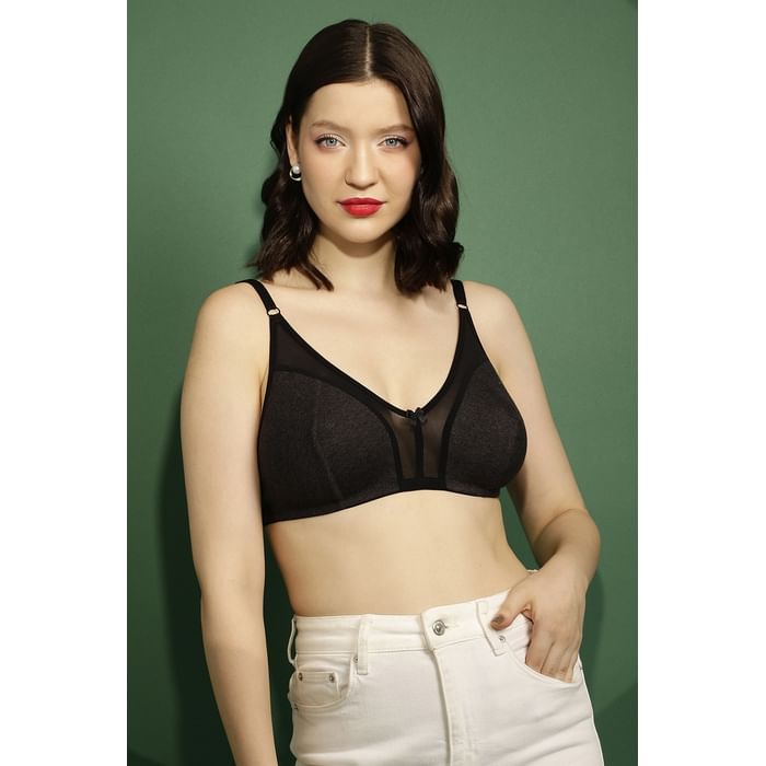 

Clovia Cotton Rich Non-Padded Non-Wired Powernet Panel Bra - BR0985R13, Black