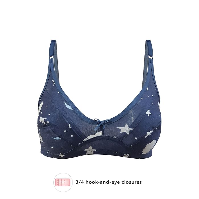 

Clovia Non-Padded Non-Wired Full Coverage Printed Bra - Cotton Rich - BR1876P08, Navy