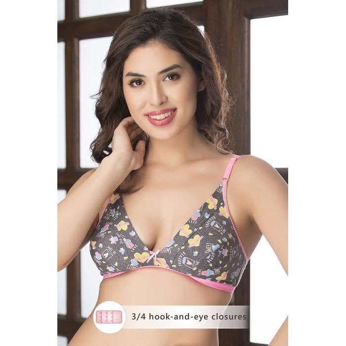 

Clovia Non-Padded Non-Wired Printed Bra - Cotton Rich - BR1595G05, Dark grey