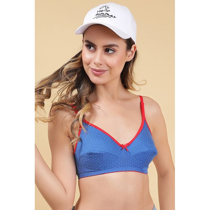 

Clovia Cotton Non-Padded Non-Wired Printed Multiway Bra - BR1818R08, Navy