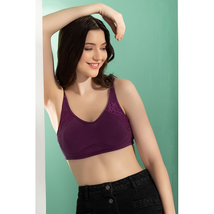 

Clovia Non-Padded Non-Wired Full Coverage T-Shirt Bra In Purple - Cotton Rich - BR0765P12, Lavender