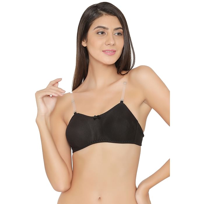 

Clovia Non-Padded Non-Wired Full Coverage Strapless T-Shirt Tube Bra with Detachable Transparent Straps In Black - Cotton Rich - BR0685P13