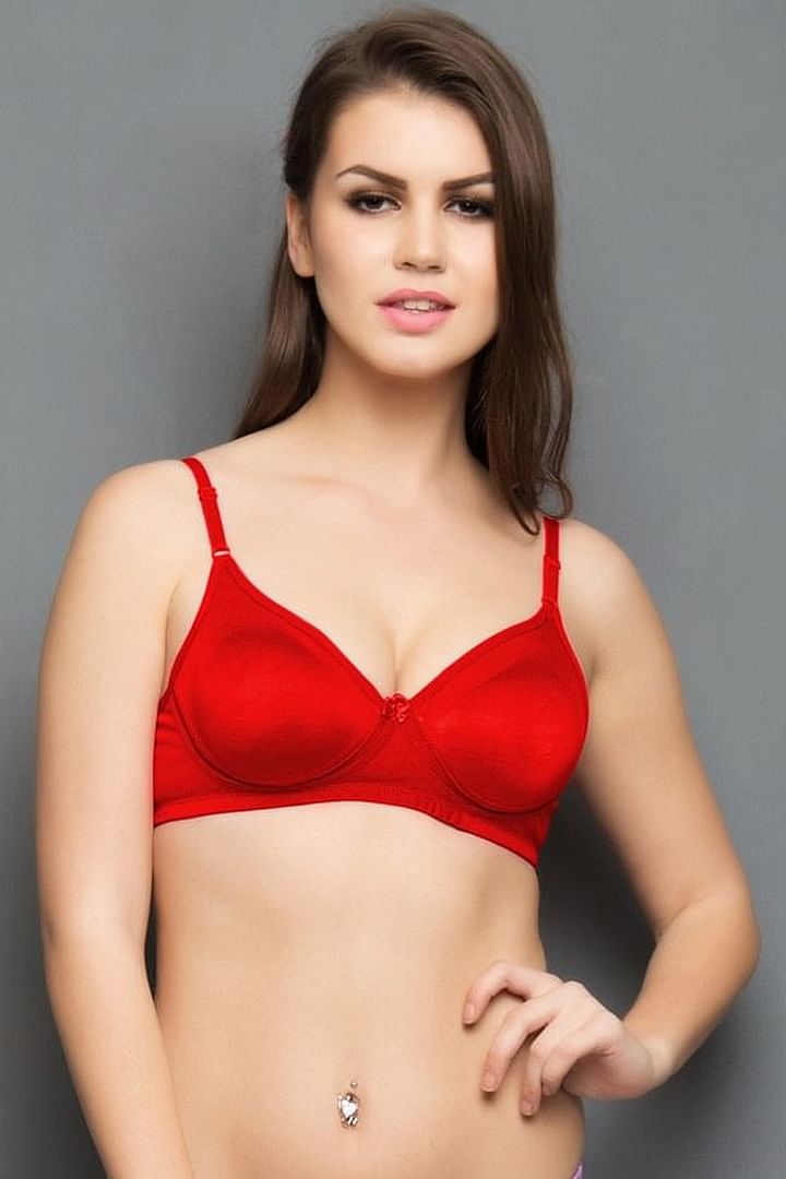 Buy Strip Of Mesh Non Padded Non Wired Red Bra for Women Online in