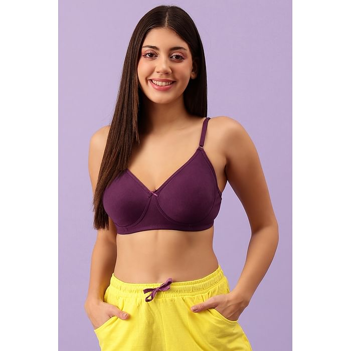 

Clovia Non-Padded Wirefree Full Coverage T-shirt Bra in Purple - Cotton Rich - BR0184P12, Lavender