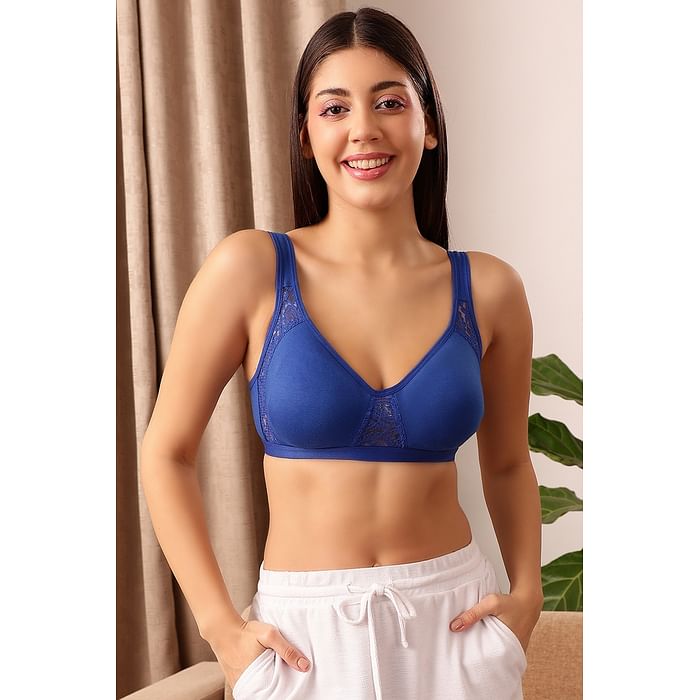 

Clovia Non-Padded Non-Wired Full Coverage T-shirt Bra in Blue - Cotton Rich - BR0764P08, Navy