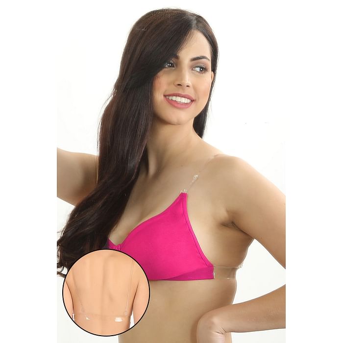 

Clovia Non-Wired Full Coverage T-shirt Bra with Transparent Multiway Straps In Pink - Cotton Rich - BR0376P14