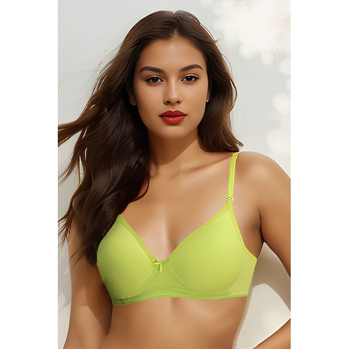 

Clovia Level 1 Push-Up Non-Wired Demi Cup Multiway Bra in Neon Green - Cotton Rich - BR1643P11, Light green