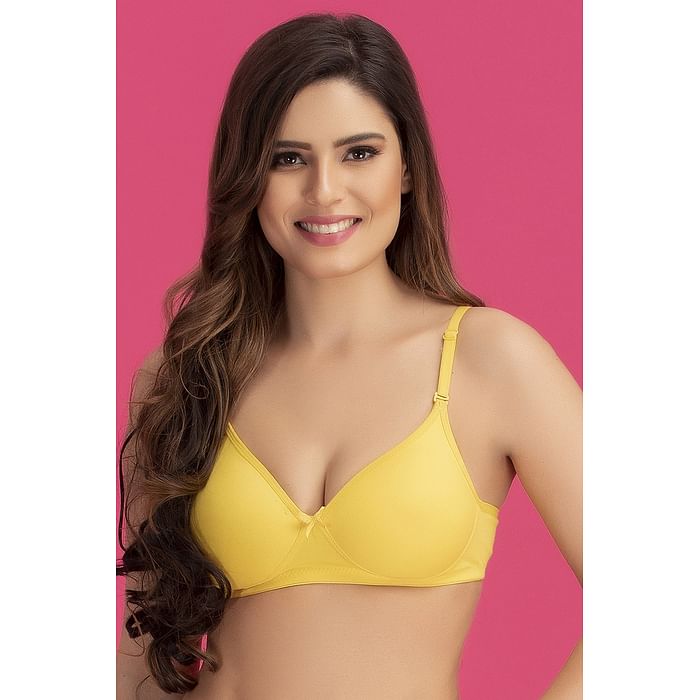 

Clovia Level 1 Push-Up Non-Wired Demi Cup Multiway Bra in Yellow - Cotton Rich - BR1643P02, Light yellow