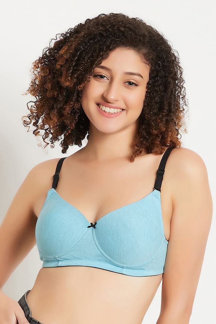 Buy Level 1 Push-Up Non-Wired Demi Cup Multiway Bra in Blue Melange -  Cotton Rich Online India, Best Prices, COD - Clovia - BR1394P03