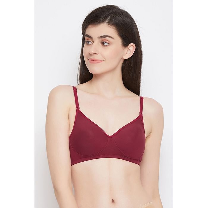 

Clovia Padded Non-Wired Full Cup T-shirt Bra in Maroon- Cotton Rich - BR1580R09