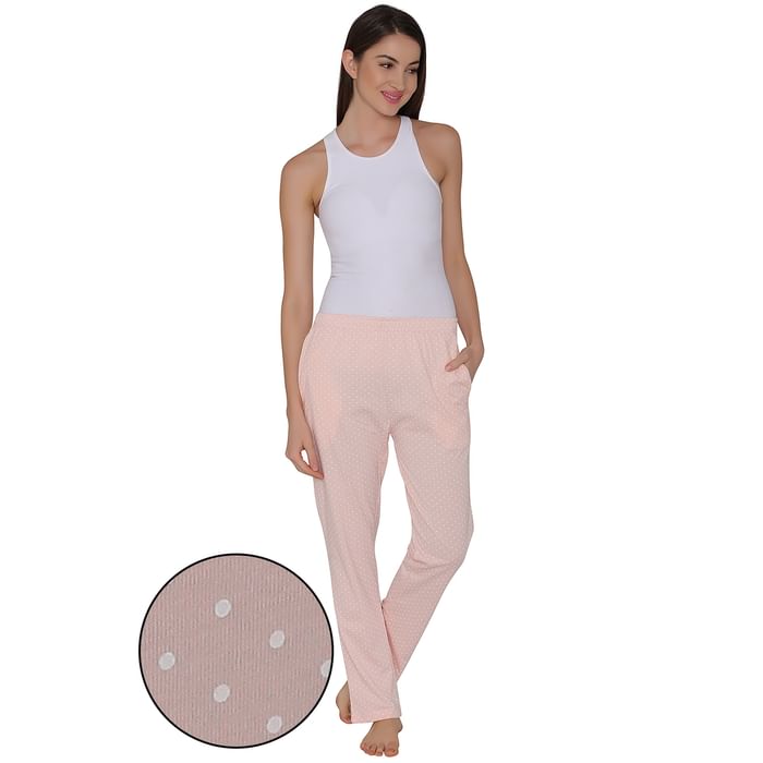 

Clovia Cotton Rich Polka Print Pyjama In Pink - LB0176P22, Light pink