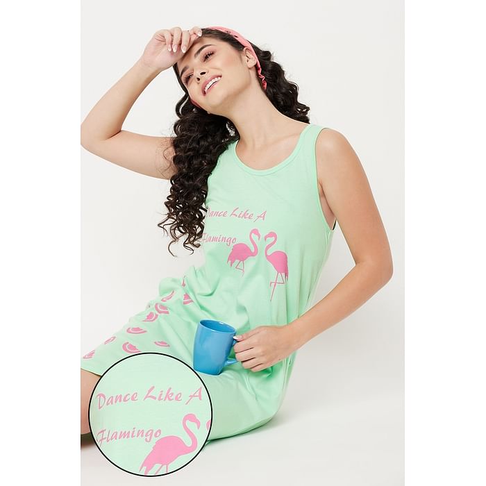 

Clovia Cotton Rich Printed Short Night Dress - NS1195P03, Light blue