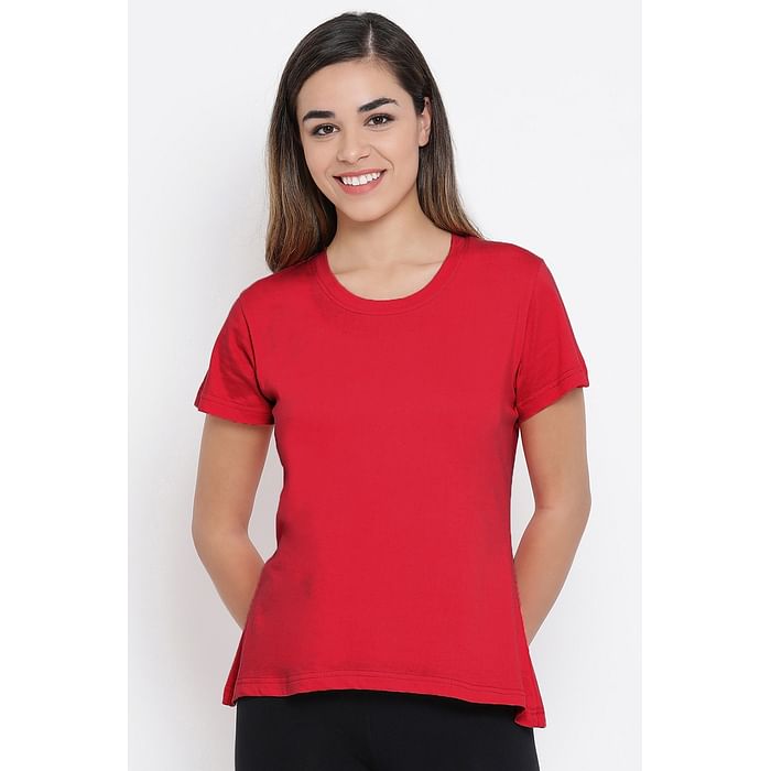 

Clovia Chic Basic Sleep T-Shirt in Red - Cotton Rich - LT0123P04