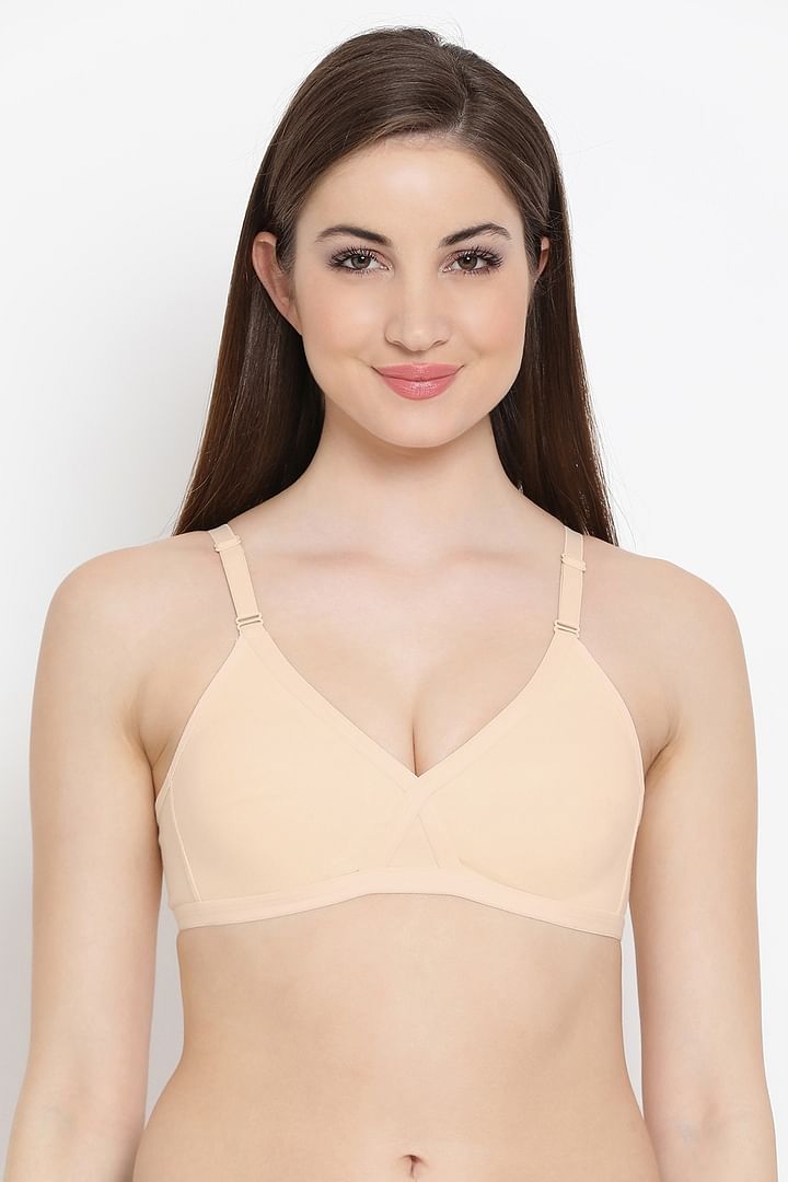 Cotton Rich T shirt Bra With Cross-Over Moulded Cups In Nude, Bras