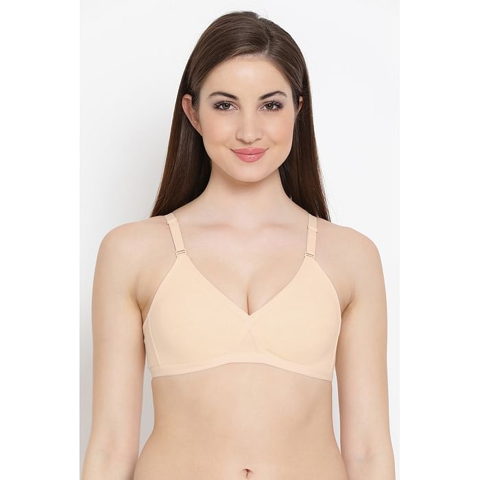 

Clovia Full Coverage T shirt Bra With Cross-Over Moulded Cups In Nude - Cotton Rich - BR0242P24, Nude-colour