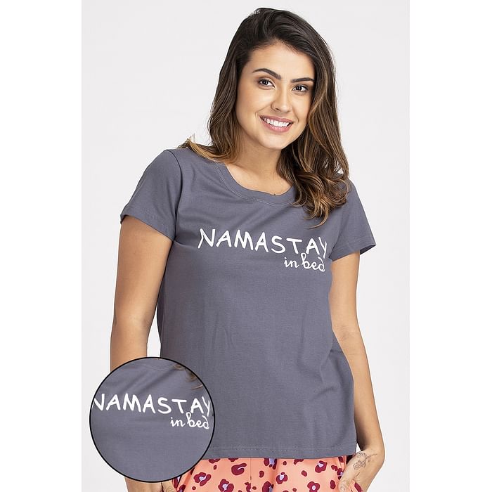 

Clovia Cotton Rich Text Print Top - LT0124A05, Dark grey