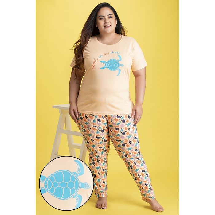 

Clovia Tortoise Print Top & Pyjama in Orange - Cotton Rich - LS0413E16