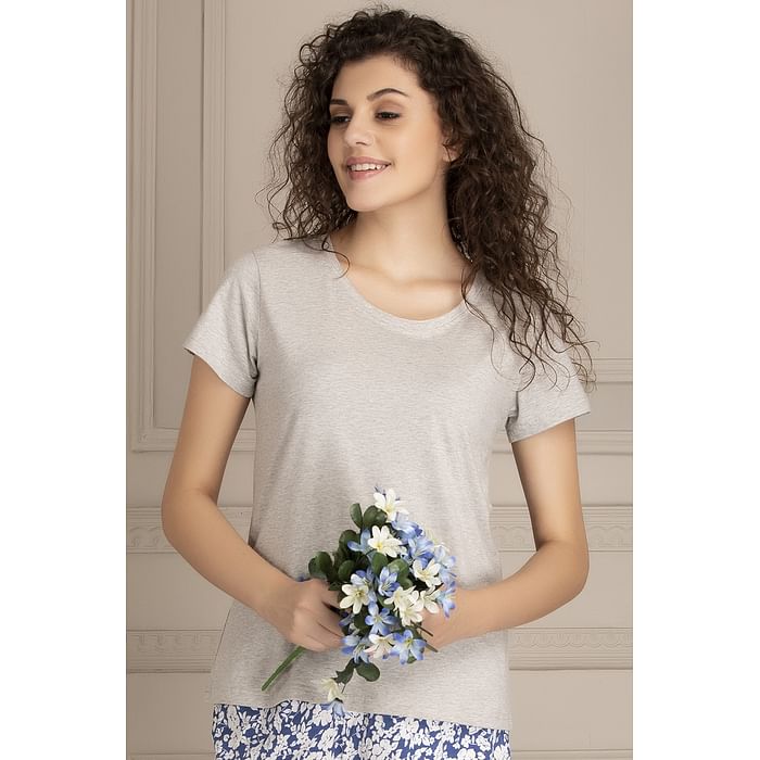 

Clovia Solid Sleep T-Shirt in Light Grey - Cotton Rich - LT0123A01