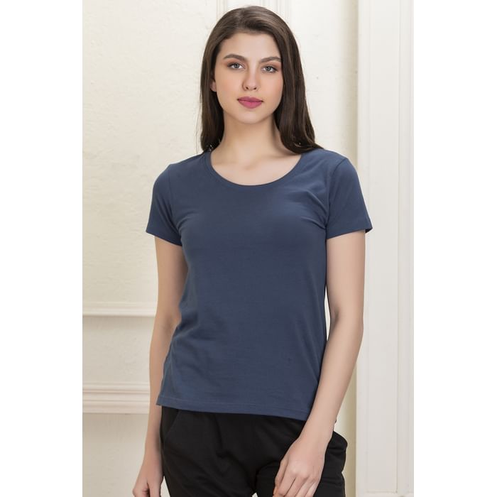 

Clovia Chic Basic Top in Navy- Cotton Rich - LT0123A08