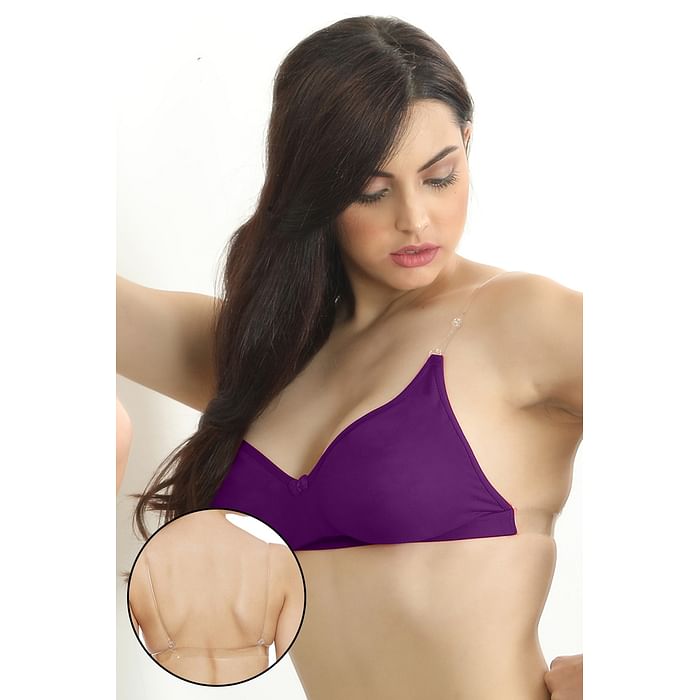 

Clovia Non-Wired Full Coverage T-shirt Bra with Transparent Multiway Straps in Purple - Cotton Rich - BR0376A12, Lavender