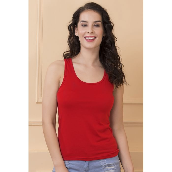 

Clovia Cotton Tank Top With Racerback - CM0008R04, Red