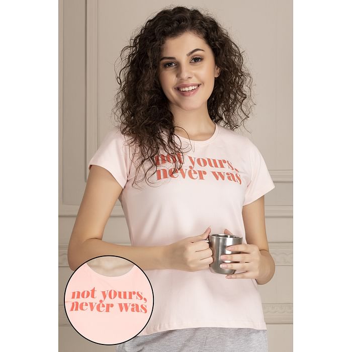 

Clovia Quirky Text Print Top in Light Pink - Cotton - LT0126P22