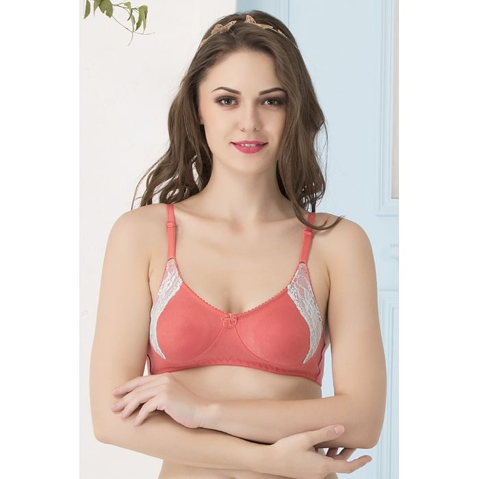 

Clovia Cottton Non padded Wirefree Lacy Full Cup Bra - BR0707P23