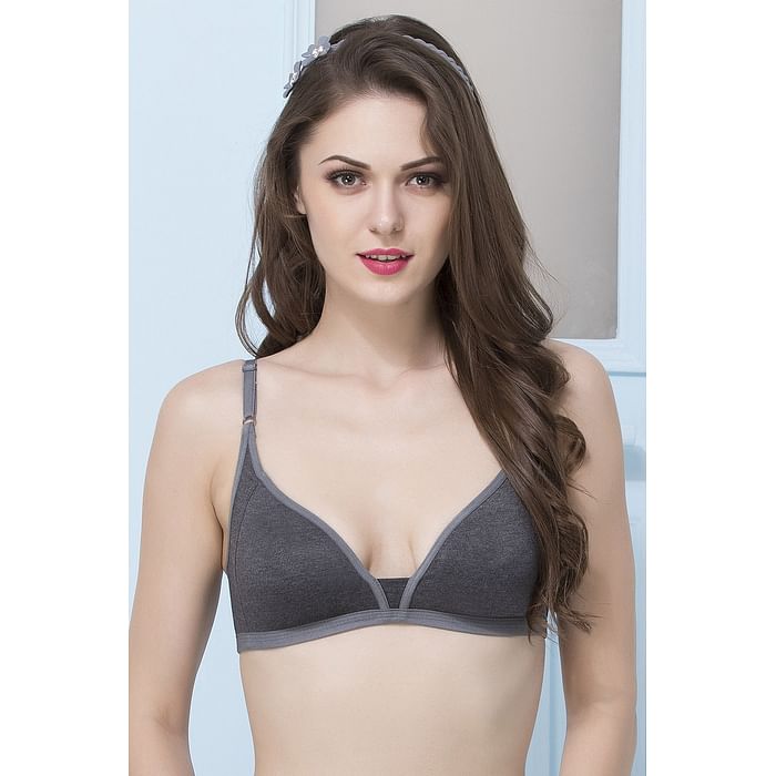 

Clovia Dark Grey Cotton Non-Padded Non-Wired Everyday Bra With Demi Cups - BR0583P05