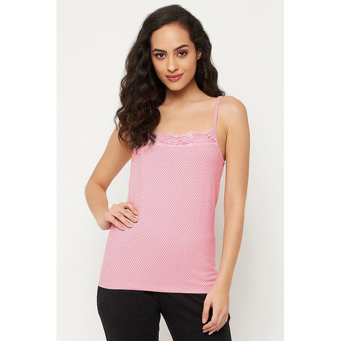 

Clovia Polka Dot Print Camisole in Soft Pink - Cotton - CM0020D22