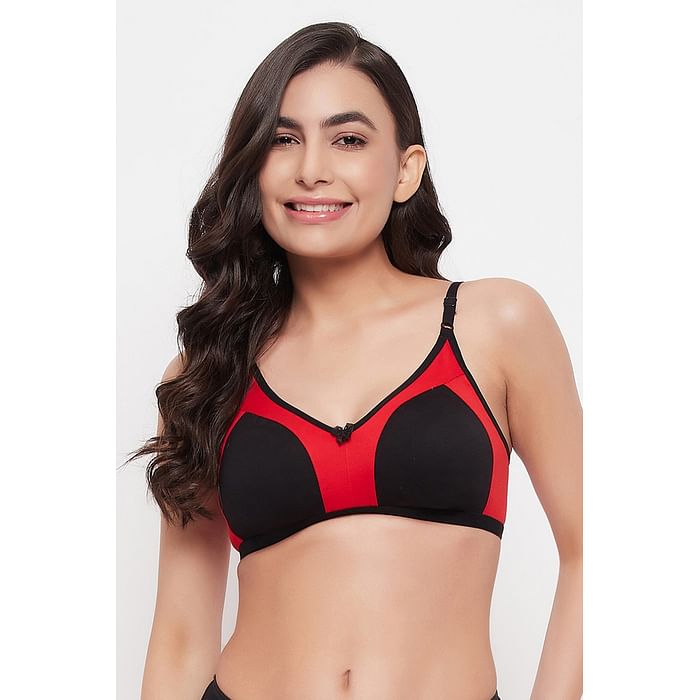 

Clovia M-azing Non-Padded Non-Wired Colourblocked Full Coverage Bra In Black & Red - Cotton - BR0349P13