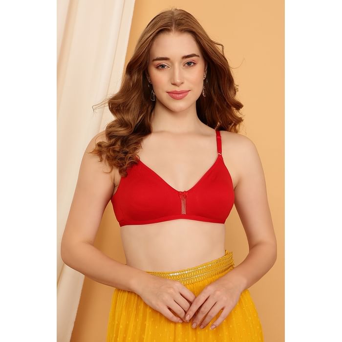 

Clovia Everyday Cotton Wirefree Nonpadded T Shirt Bra In Red - BR0241P04